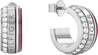 Tommy Hilfiger Jewelry Stainless Steel Hoop Earrings for Women with Crystals - 2780623