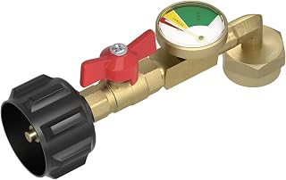 Rushare Propane Refill Adapter for 1 lb. Tanks, with Valve and Gauge | Fill 1 lb Bottles from 20 lb Tank, 90-Degree Elbow Design, Easy to Use, Solid Brass