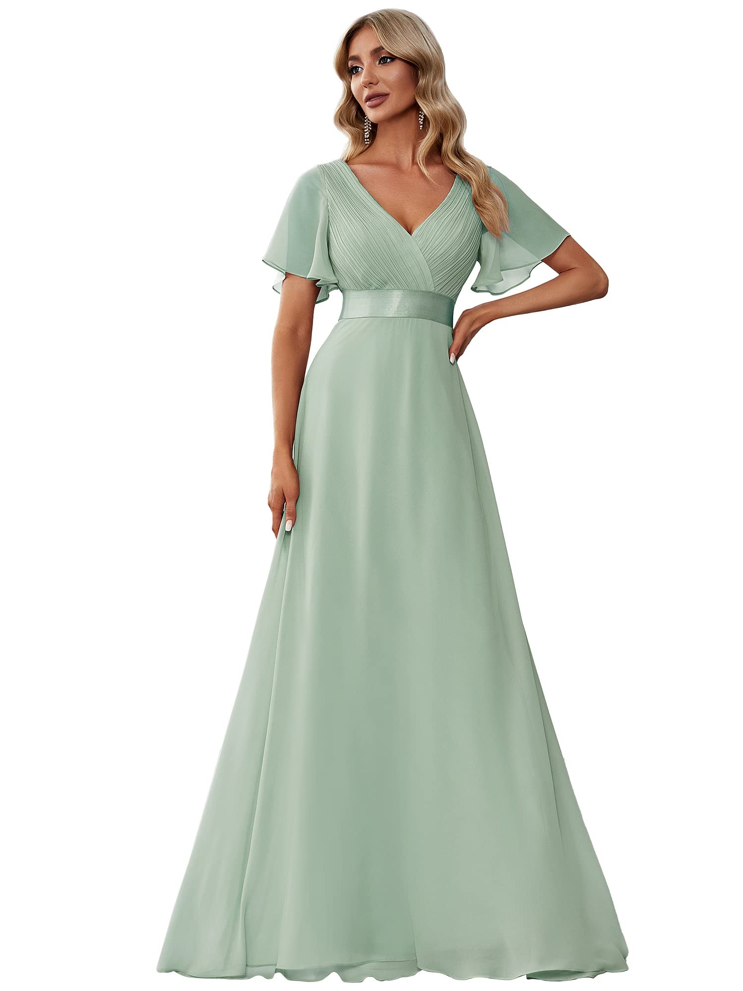 Ever-Pretty A-line V-Neck Short Sleeve Chiffon Empire Cut Women's Party