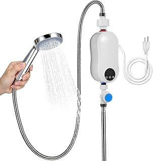Baluue 3500W Tankless Instant Electric Water Heater for Shower and Sink, Mini Portable US Plug, Energy