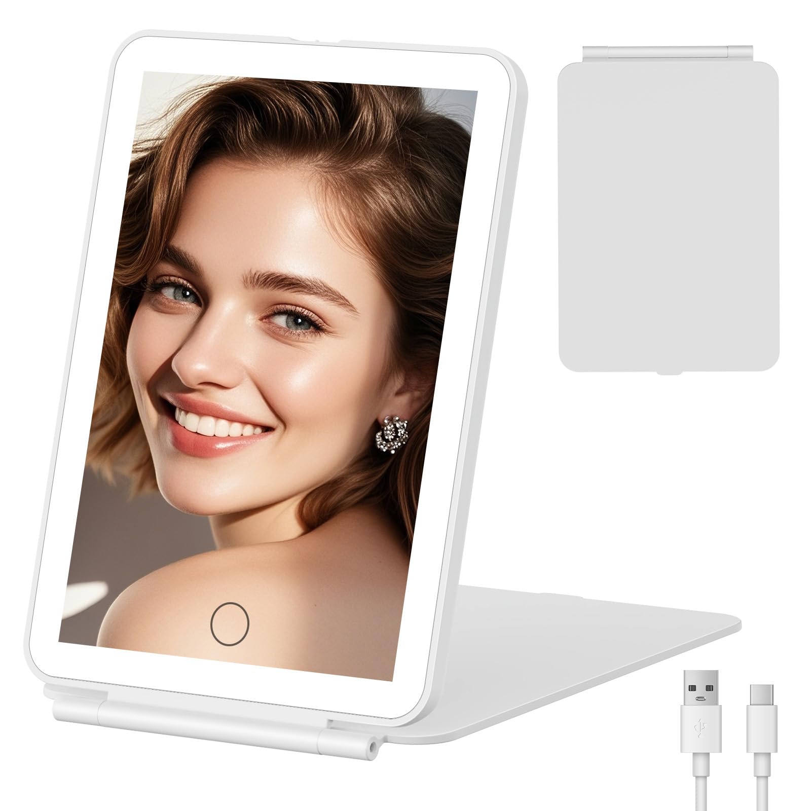 FUNTOUCH Rechargeable Portable Makeup Mirror with Led Lights | Lighted Travel Li