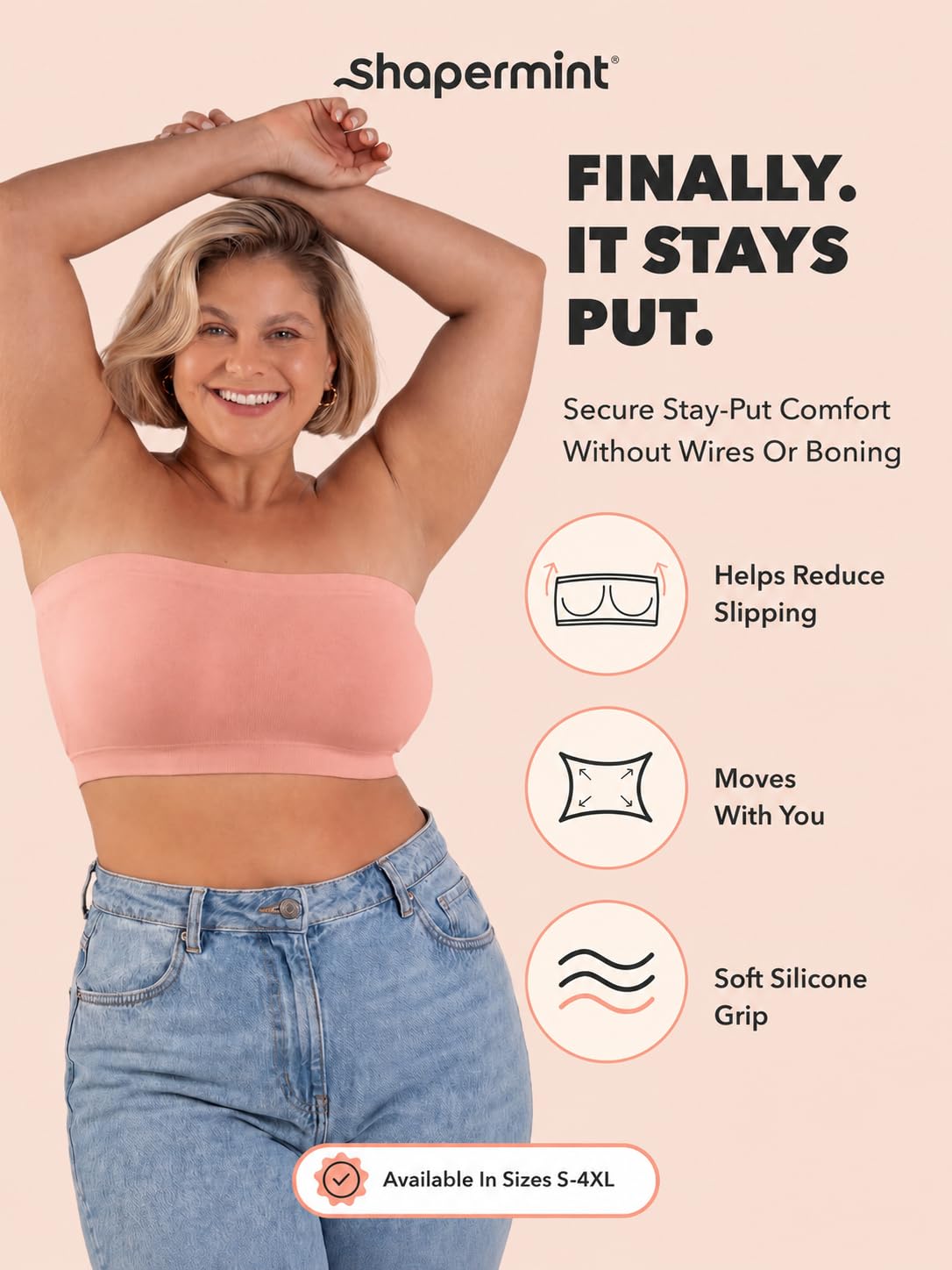 SHAPERMINT Convertible Strapless Bras for Women - Bandeau Bra, Strapless Top
