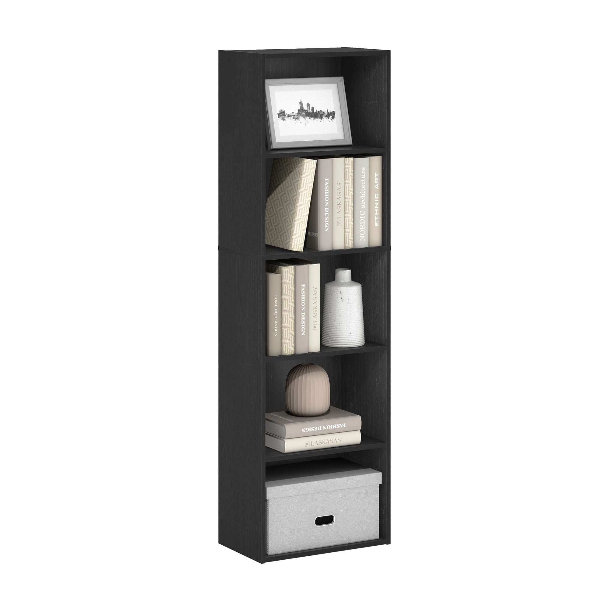 Furinno LUDER 5-Cube Bookcase with Open Shelf, Book Shelf, Blackwood