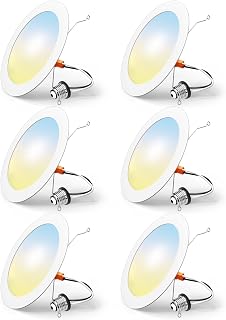 FREELICHT 6 Pack Retrofit LED Recessed Lighting 6 Inch, 5CCT, White | 2700K/3000K/4000K/5000K/6000K Selectable, Dimmable Flat Can Lights, 1000LM Brightness, 10W, IC & Damp Rated, ETL & FCC