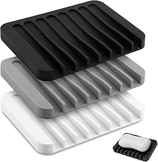 3PCS Silicone Soap Dish with Comb Drain Design, Tilted Non-Slip Soap Saver Tray, Easy to Clean Quick Dry for Bathroom Kitchen