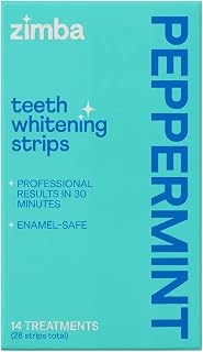 Zimba Teeth Whitening Strips, 28 Non-Sensitive White Strips Teeth Whitener for Tooth Whitening, Helps Remove Smoking Coffee Soda Wine Stain, 28 Strips (14 Stain Removal Treatments) (Peppermint)