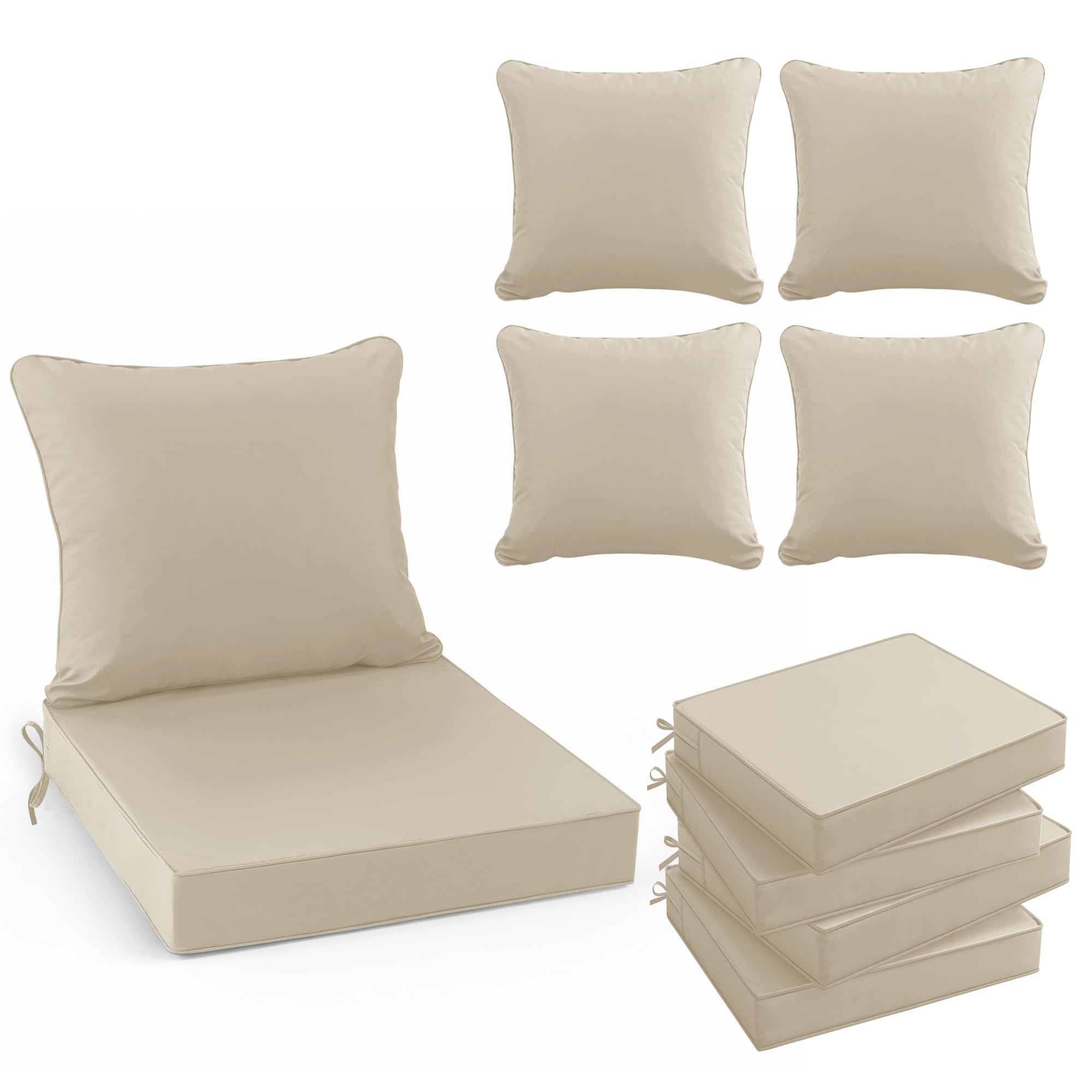 Summsun Outdoor Chair Cushions Set of 4, 24 x 24 Inch, Cream | Backrest & Deep S