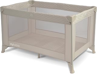 My Babiie MBTC1 Travel Cot from Birth to 15kg - Ivory | Lightweight, Easy Fold & Compact, Travel Bag, 120cm x 60cm Padded Mattress