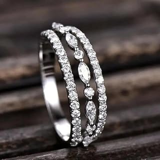 Elegant 3 Row Shape Female Ring with Sparkling Cubic Zirconia, Fashion Engagement Jewelry