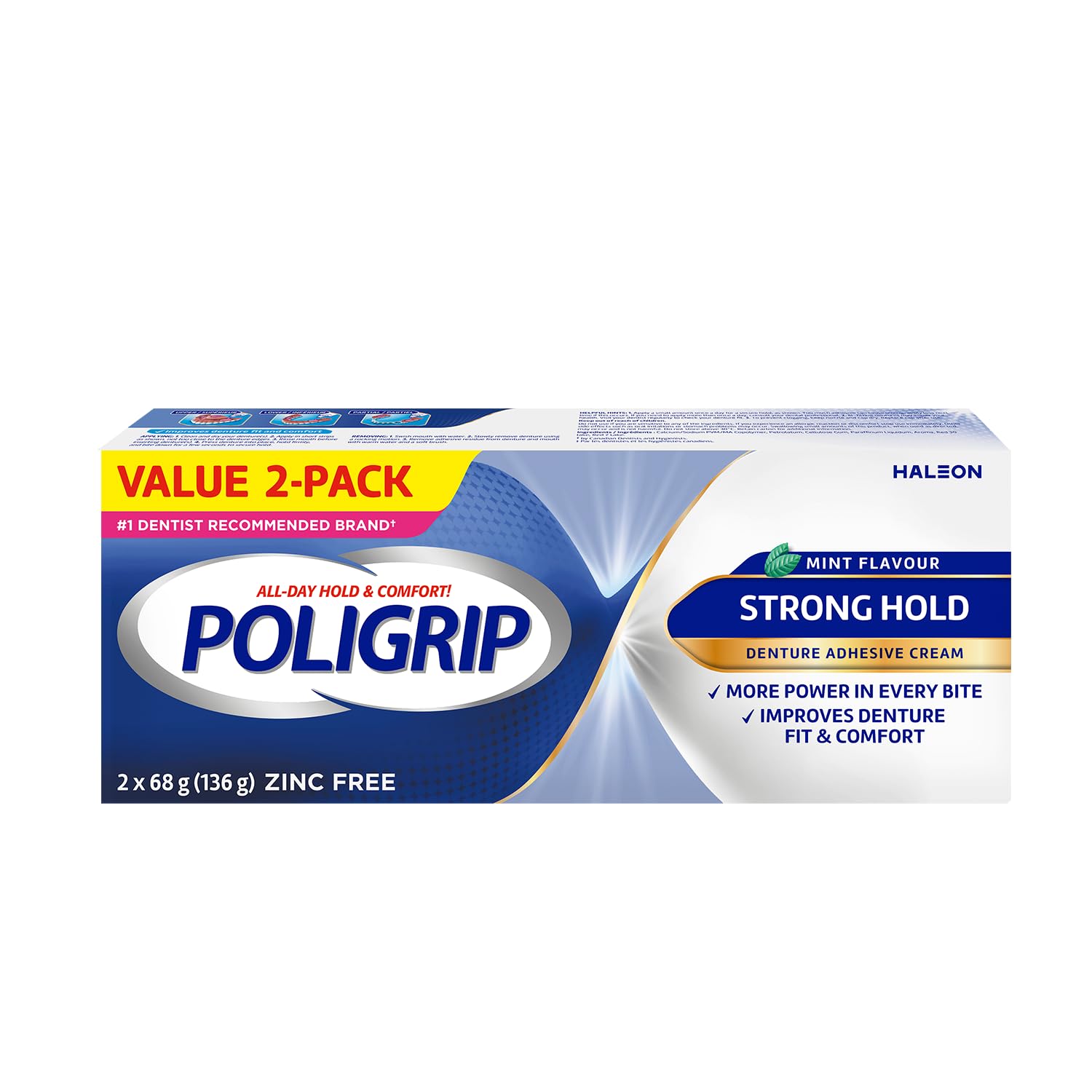 POLIGRIP Strong Hold Denture Adhesive Cream, 2 Pack