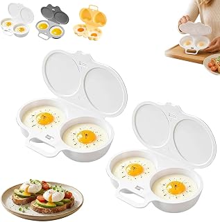 Microwave Egg Poacher With Lid & Handle, 2 Cavity Microwave Egg Poacher 2PCS(White)