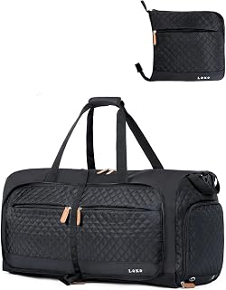 Lekesky Large Foldable Travel Duffe Bag - 80L Waterproof Holdall Luggage Bag with Shoes Compartment, Weekend Overnight Sports Bag for Women and Men(Quilted Black, 72 * 33 * 34cm)