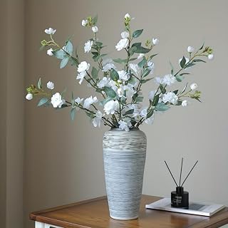 2PCS Silk Cherry Blossom Branches Artificial Cherry Blossom Flowers Long Stems Fake Flowers Vase Arrangements for Wedding Home Japanese Decor-White