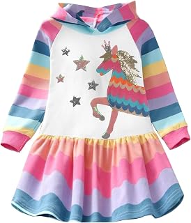 VIKITA Girls Dresses Cotton Animal Embroidery Long Sleeve Dress for Kids