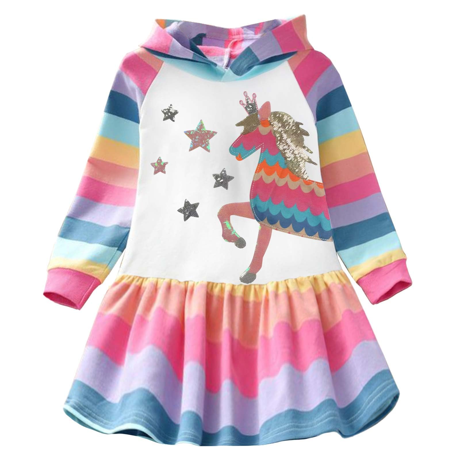 VIKITA Girls Dresses Cotton Animal Embroidery Long Sleeve Dress for Kids