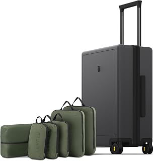 LEVEL8 Hand Luggage Suitcase, Lightweight Made of 100% Polycarbonate, Trolleys Suitcase, Hard Shells, Trolley Case, Elegance, Micro Diamond Textured Design 8 Spinner Size, dark grey