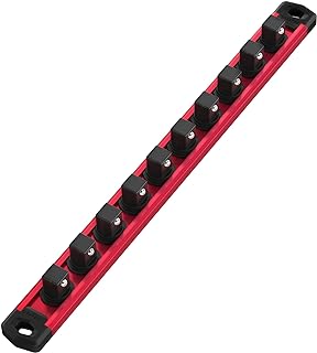 WORKPRO Magnetic Socket Organizer, Heavy-Duty 3/8-Inch Drive Socket Rail | 1 Piece Socket Holder with 10 Spots, Aluminum Alloy, Rotatable & Movable Clips, Efficient Organization