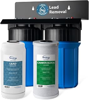 iSpring WGB21B-PB 2-Stage Lead & Chloramine Whole House Water Filter System | Lead Removal & SGS-Tested Chlorine Removal Filter, Reduces Sediment, Taste&Odor, 10" x 4.5", 1" inlet/outlet, 50000 Gallons