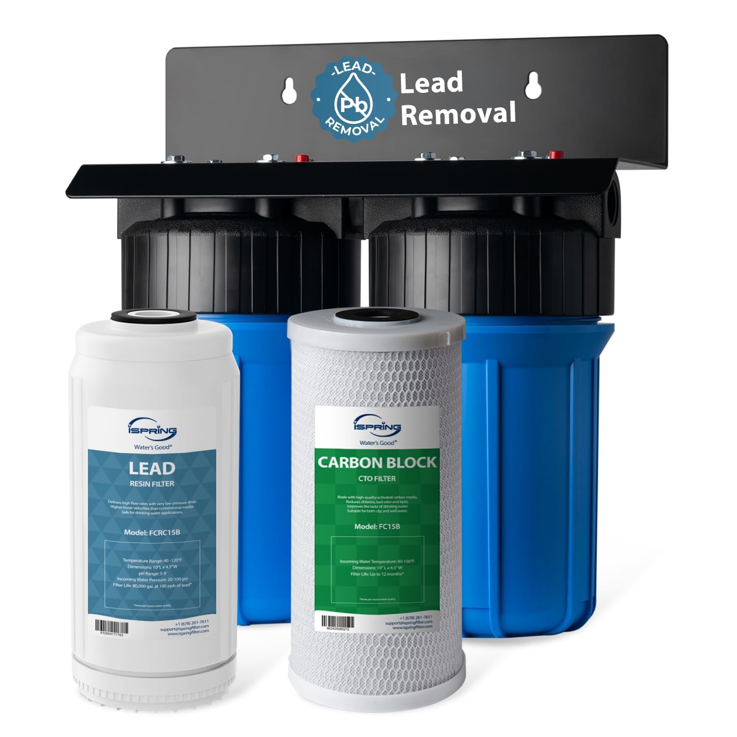 iSpring WGB21B-PB 2-Stage Lead & Chloramine Whole House Water Filter System | Le
