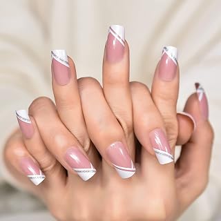 Shiny Pink French Press On Nail Medium Length Square Fake Nail Acrylic Fake Nail Art Tips Manicure Kit