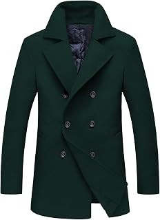 chouyatou Men's Classic Notched Collar Double Breasted Wool Blend Pea Coat