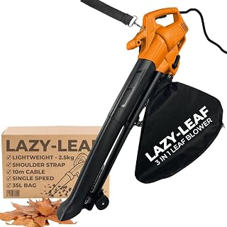 Ark Mat Lazy-Leaf Electric Leaf Blower, Garden Vacuum & Shredder 3-in-1, 12m Cable, 45L Bag, Lightweight at 3kg, Height Adjustable Chute, 3000W, 6 Variable Speeds, Orange