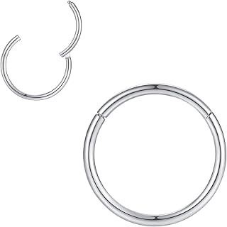 Popuhoops 316L Surgical Steel Hinged Nose Rings Hoop Suptum Ring Body Piercing Lip Rings Helix Cartilage Rook Earrings 20G 18G 16G 14G 12G 10G 8G, Diameter 5mm to 16mm, Gold-Rose Gold-Silver-Black