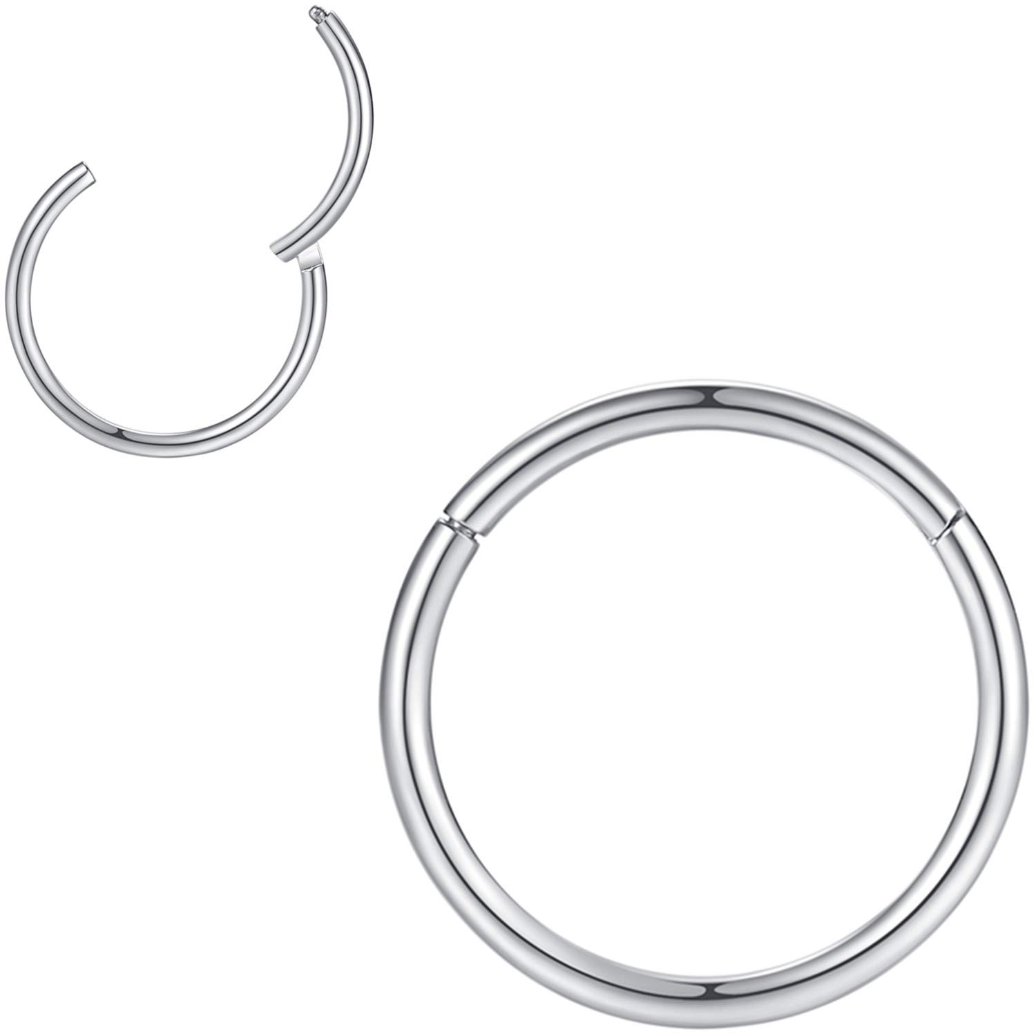 Popuhoops 316L Surgical Steel Hinged Nose Rings Hoop Suptum Ring Body Piercing L