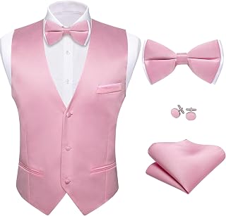 Barry.Wang 5pcs Formal Mens Vest Paisley Jacquard Tie Set Silk Suit Waistcoat Wedding