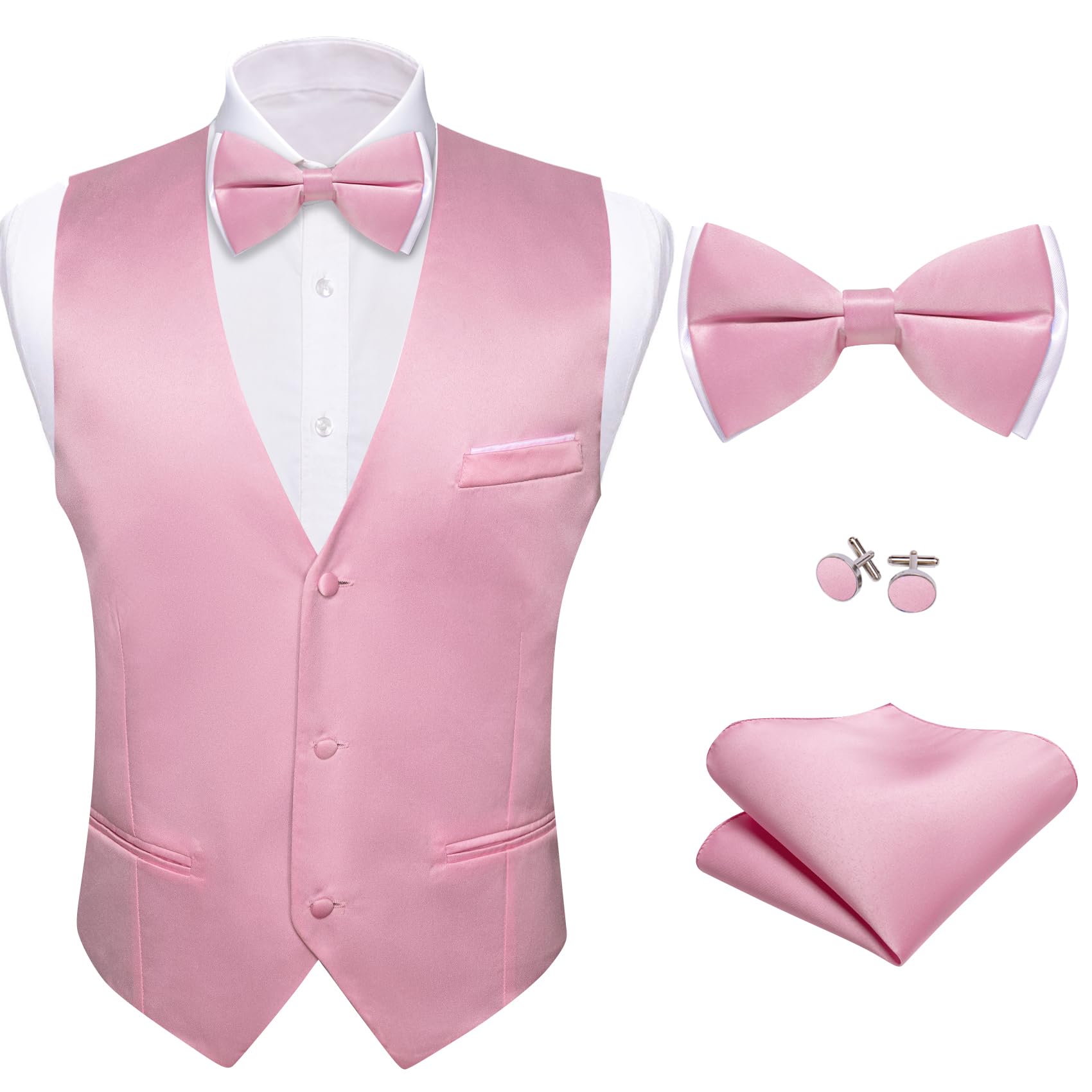 Barry.Wang 5pcs Formal Mens Vest Paisley Jacquard Tie Set Silk Suit Waistcoat We