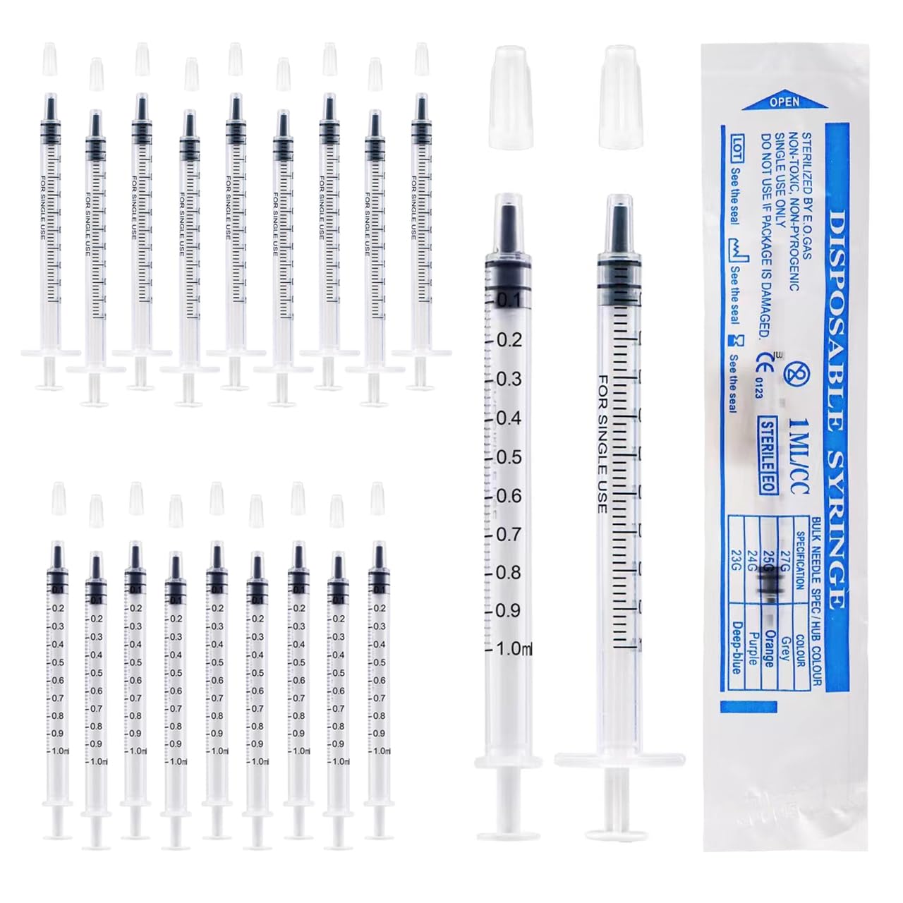 20Pcs 1ml Colostrum Syringe Plastic Syringes With Caps No Needle | for Refilling