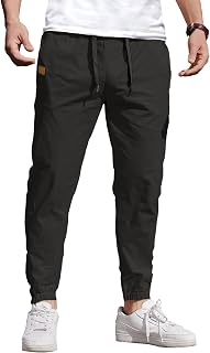 Coofandy Men's Casual Jogging Bottoms Elastic Drawstring Chino Cargo Trousers Outdoor Hiking Trousers Tracksuit Trousers, Black, L