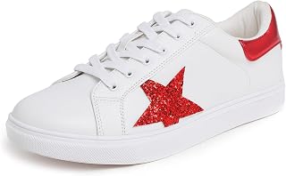 Feversole Women's Featured PU Leather Lace-Up Sneakers, Star Lace Up Sneakers in PU Leather for Women