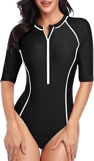 Daci Women One Piece Swimsuit Long Sleeve Zipper Swimwear UPF 50
