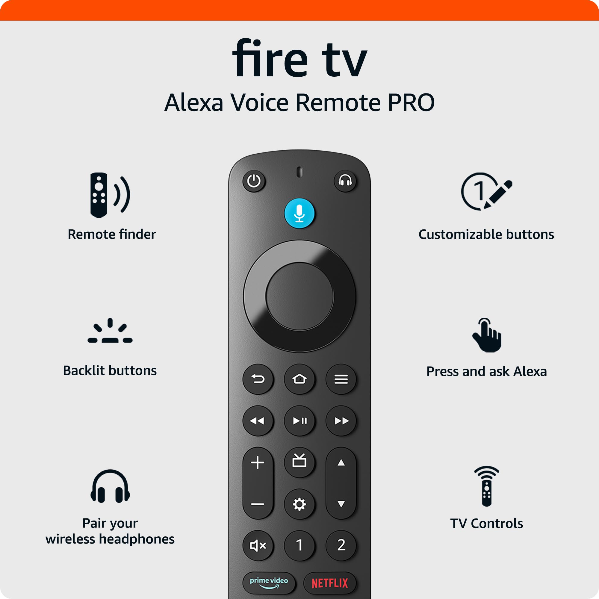 Amazon Fire TV Alexa Voice Remote Pro (newest model), includes remote finder, TV
