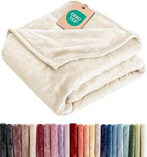 Fleece Blanket Queen Size - Ultra-Soft Warm Flannel Fleece Blanket - Cream | Soft, Warm, Outdoor Picnic Blanket, Camping, Travel, Lightweight, Cozy, Home Decor Gifts for Women, Men, Kids & Teens