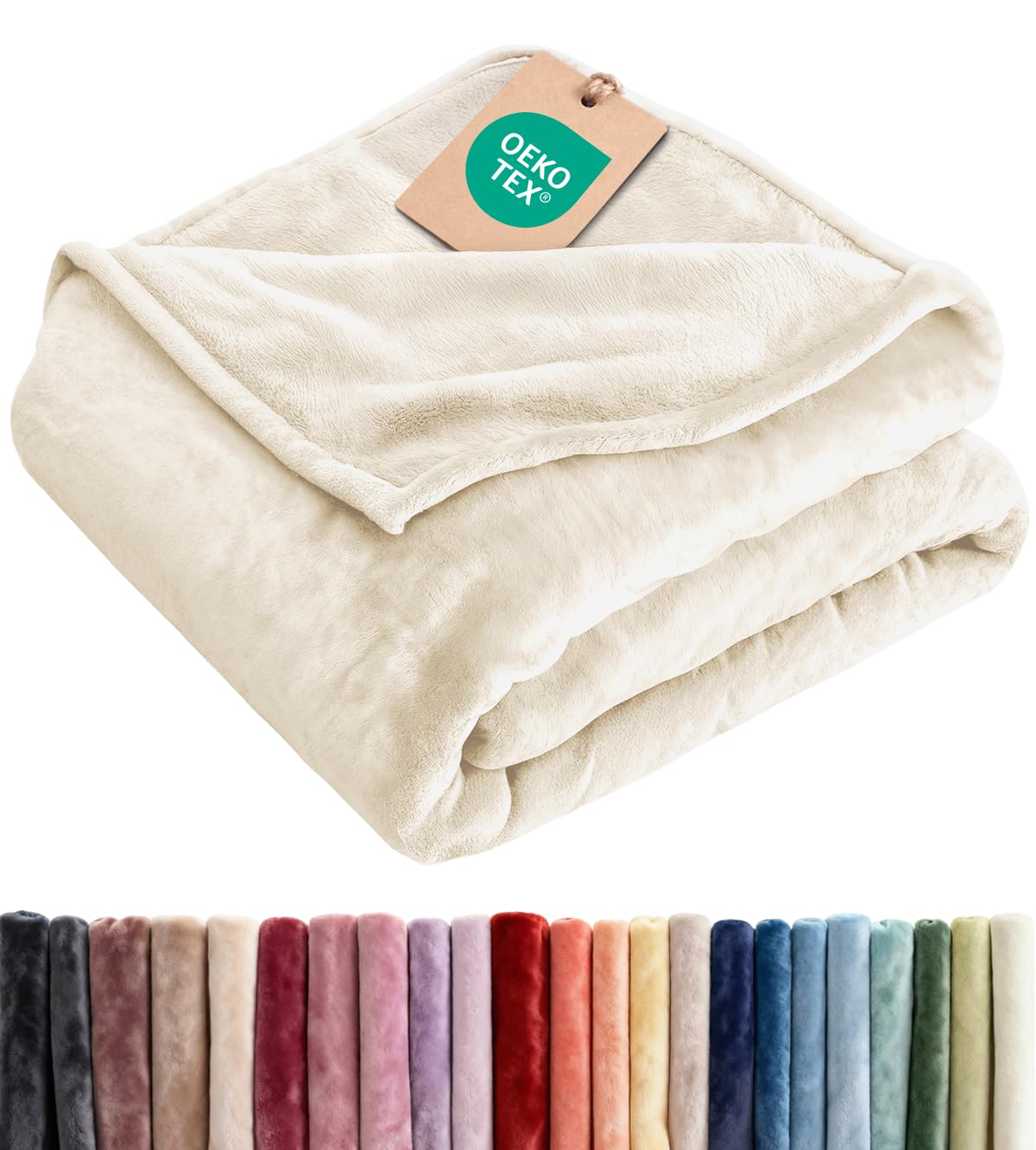Fleece Blanket Queen Size - Ultra-Soft Warm Flannel Fleece Blanket - Cream | Sof