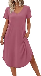 Ekouaer Women's Nightgown Bamboo Viscose Sleepshirt Short Sleeve Long Gown