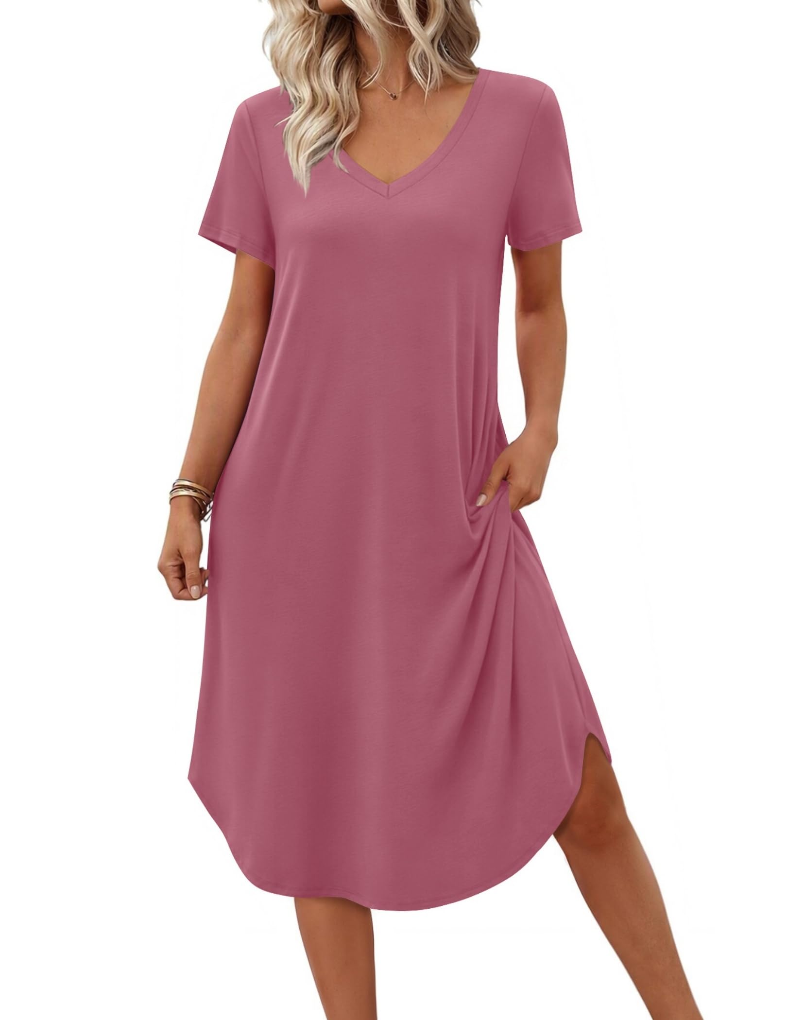 Ekouaer Women's Nightgown Bamboo Viscose Sleepshirt Short Sleeve Long Gown