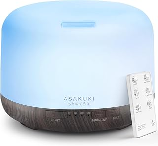ASAKUKI 500ml Premium, Essential Oil Diffuser, 5 in 1 Ultrasonic Aromatherapy Fragrant Oil Vaporizer Humidifier, Purifies The Air, Timer and Auto-Off Safety Switch, 7 LED Light Colors (Dark Wood)