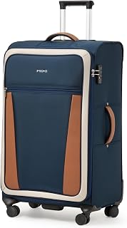mixi Luggage Softside Expandable Suitcase with Front Laptop Pocket, Deep Blue-Off White, 28-Inch Checked in, Unisex Adult