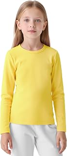 Resinta Girls Long Sleeve Crew Neck T-Shirts Kids Basic Solid Layer Tees | 2-16 Years, Soft, Stretchy, Cozy, Classic Crew Neck, Multi-color, Ideal for Home, School, Bedtime, Halloween Cos, Christmas