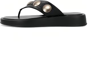 Goolita Women's Platform Flip Flop Sandals Metal Studs Round Toe Thong Sandals Summer Comfortable Casual Beach Slide Sandals