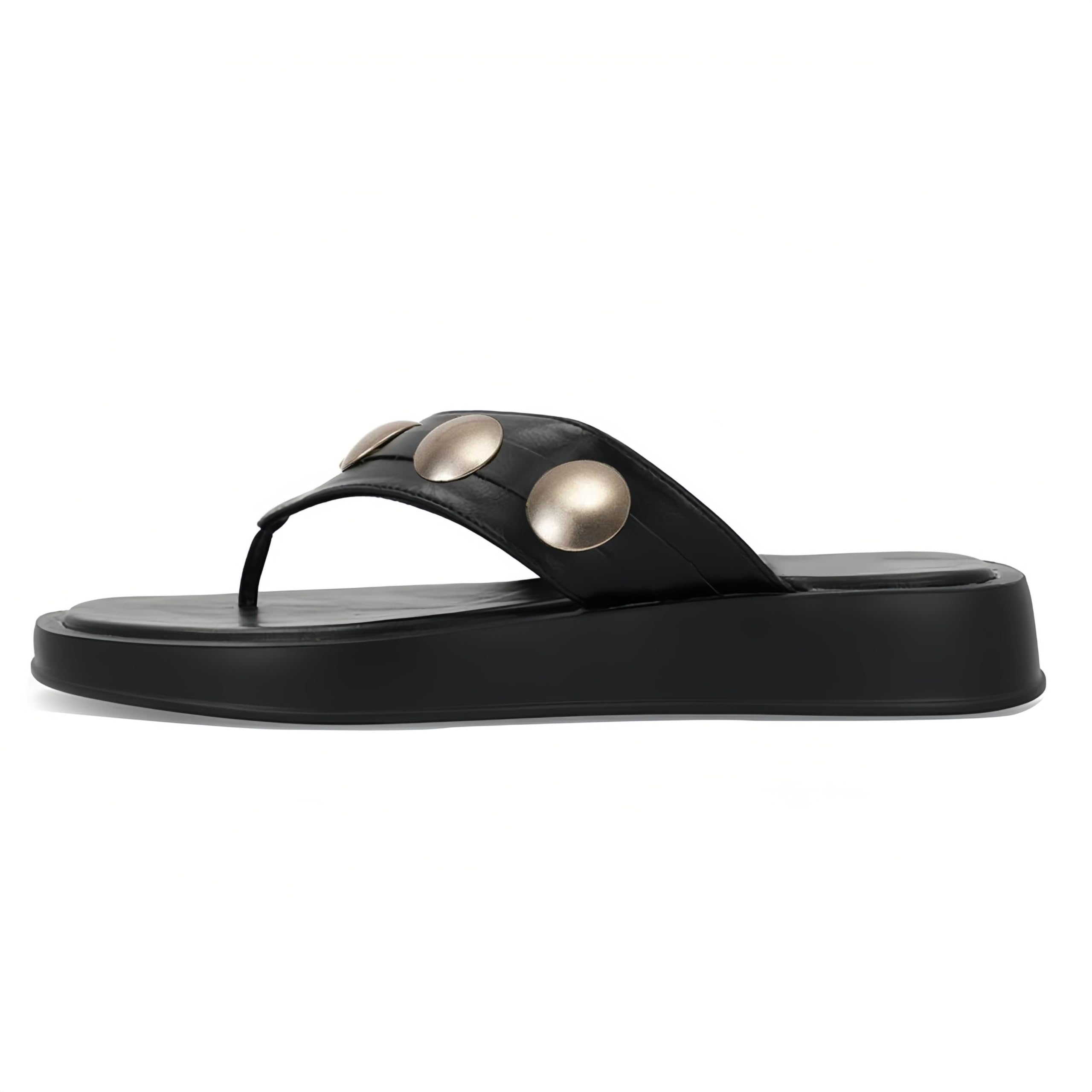 Goolita Women's Platform Flip Flop Sandals Metal Studs Round Toe Thong Sandals S