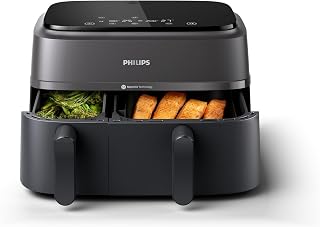 Philips Air Fryer 3000 Series Dual Basket, 9L (3L + 6L), Family sized | 2 meals at once – Double basket air fryer, 13 ways to cook, Digital touchscreen, Easy to clean, Energy saving (NA350/00)