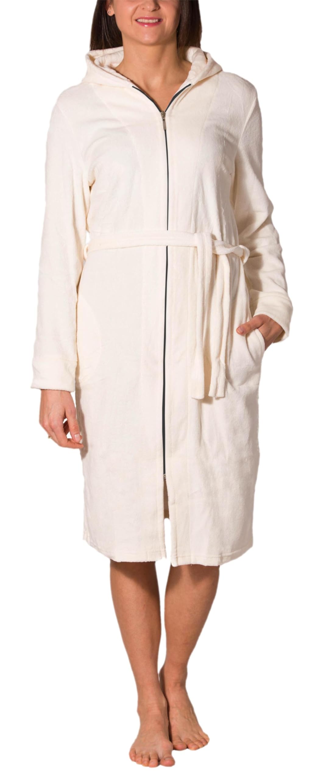 Aquarti Women's Dressing Gown with Zip and Hood
