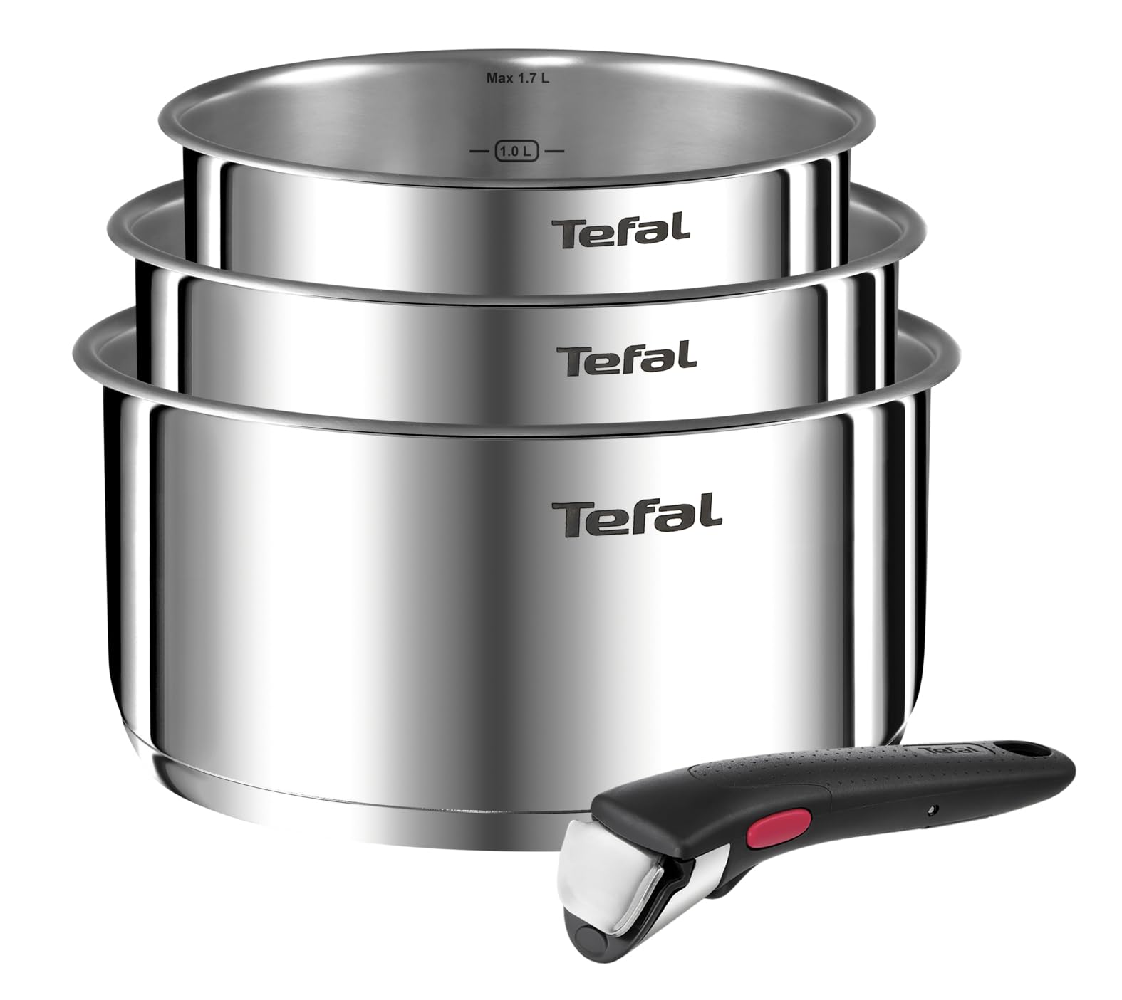 Tefal Ingenio Emotion Set of 3 Saucepans, Stainless Steel, Uncoated