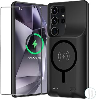 YINGYKJ Battery Case for Galaxy S24 Ultra, Upgraded 12000mAh Battery Pack Rechargeable Charger Case with Wireless Charging Compatible for Galaxy S24 Ultra(6.8 inch) External Charging Cover (Black)