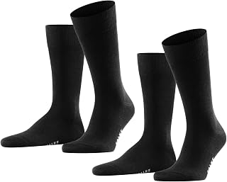 FALKE Happy Double Pack M So Cotton Plain 2 Pairs, Men's Socks, Black Black 3000, 39-42