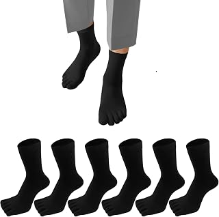 Men's 5-Toe Business Socks, 6-Pair Set, Gentleman 5-Toe Socks, Cotton, Sports Running, Suitable for All Seasons, Odor-Resistant, Breathable, Durable Socks, Half Crew Fit